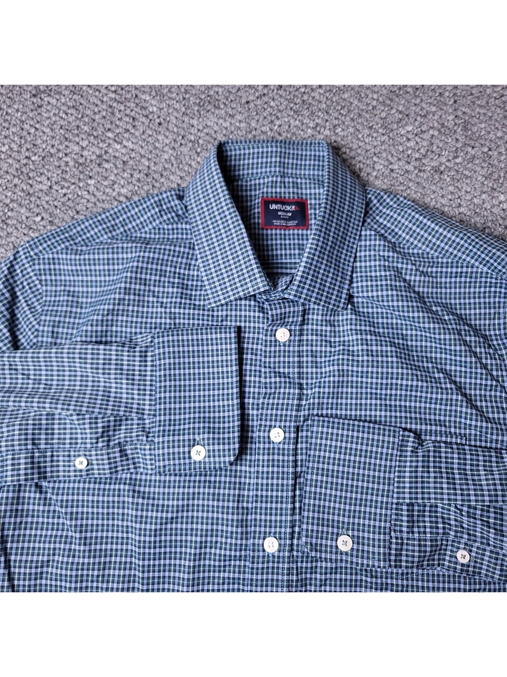 UNTUCKIT Delune Slim Shirt Mens M Medium Button Long Sleeve Blue Green Cotton